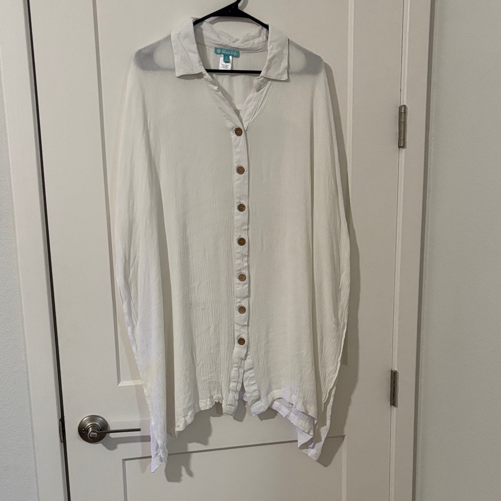 Flowy White Shirt with Wood Buttons